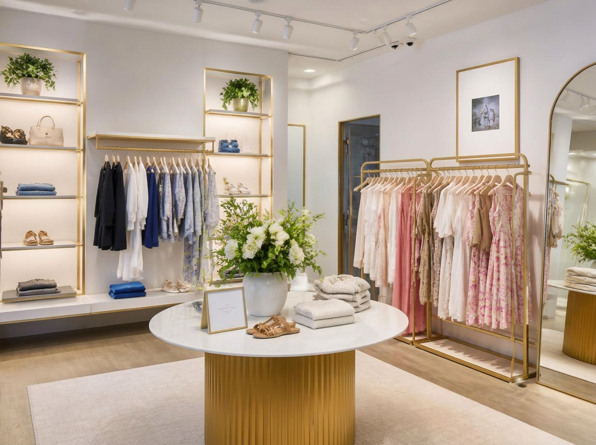 Retail boutique interior with freshly painted white walls
